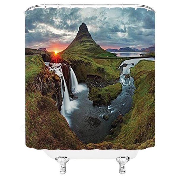 

waterfall landscape scenery natural shower curtain bathroom hook polyester curtains