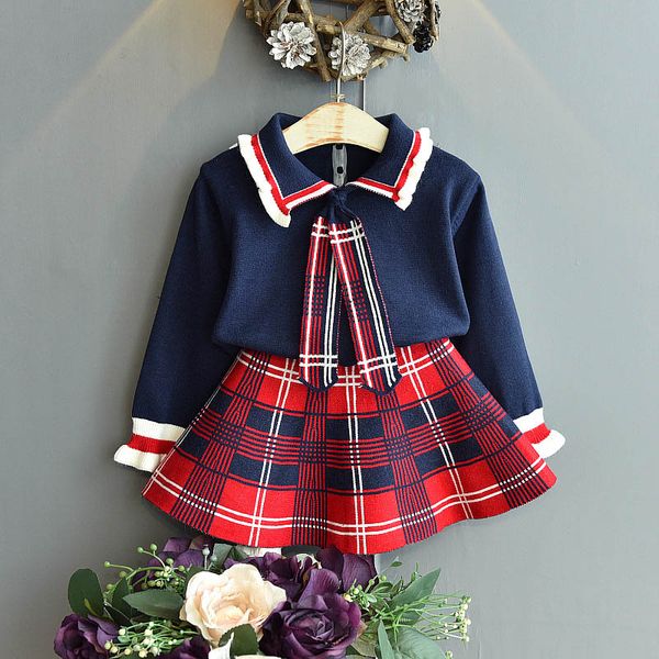 

girls sweater sets kids clothing baby clothes outfits autumn winter cotton long sleeve knitting patterns sweaters short skirts children sui, Blue