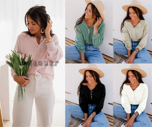 

women's tracksuits 2021 autumn and winter solid color street hipster thin fashion single-breasted pullover knitted sweater women, Gray