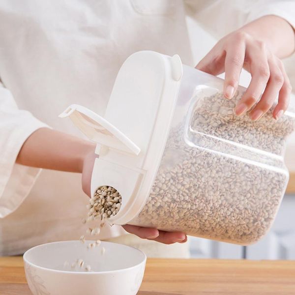 

storage bottles & jars kitchen can bottle plastic cereal dispenser food grain rice container organizer multigrain tank with open lid