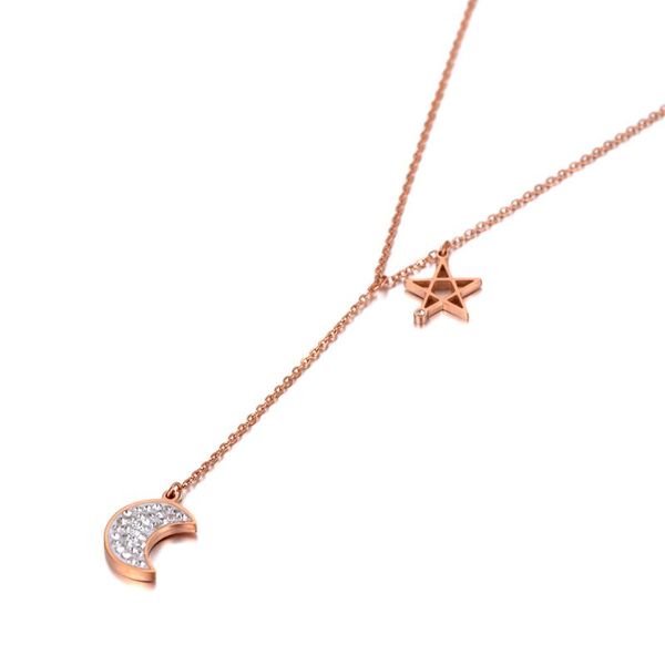 

pendant necklaces 316l stainless steel cz crystal moon star neo-gothic chain link choker necklace for women n20064, Silver
