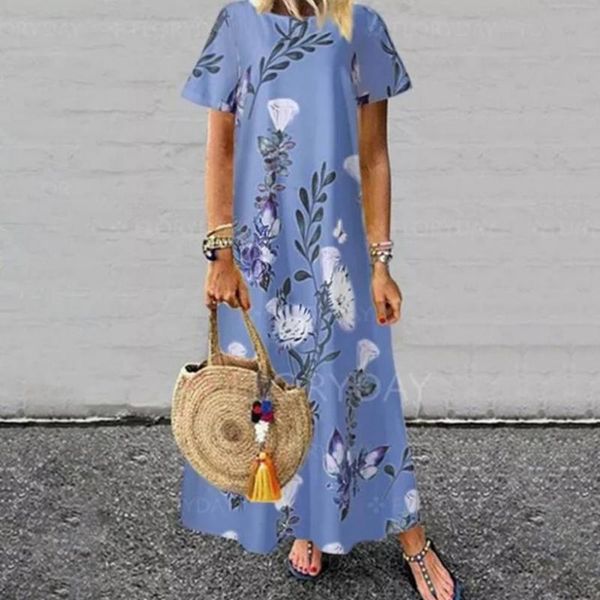 

women's swimwear plus size fashion loose casual leaf printing floral print short sleeves round neck summer dress, White;black