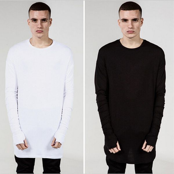 

men's t-shirts wholesale- fashion mens extended tee long sleeve oversized hip hop black white grey wool tshirt plus size for men big an, White;black