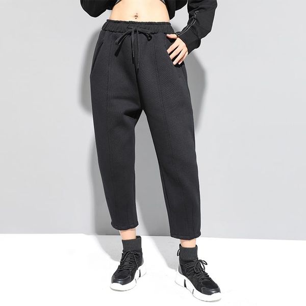 

women's pants & capris fashion women loose harem black stretch trousers spring autumn 2021 sweatpants streetwear wp145, Black;white