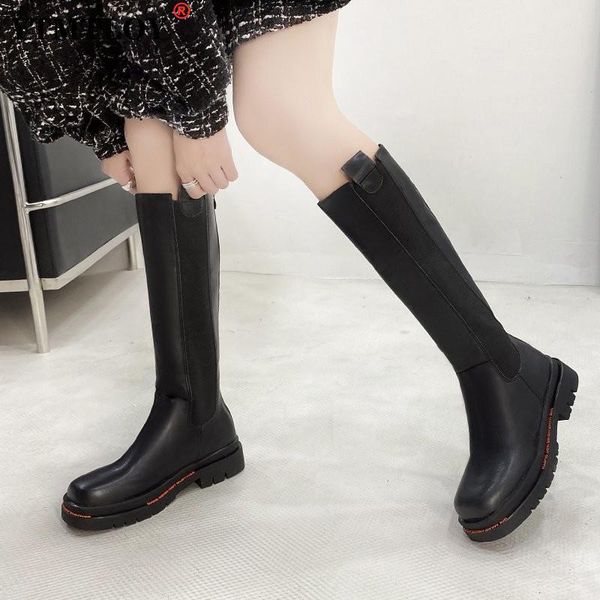 

boots fashion woman non-slip waterproof winter botas zipper pu leather knee high women chunky platform long knee-high, Black