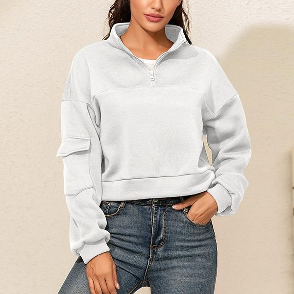 

women's hoodies & sweatshirts fashion solid harajuku basic sweatshirt women autumn long sleeve crop pullovers zipper top, Black