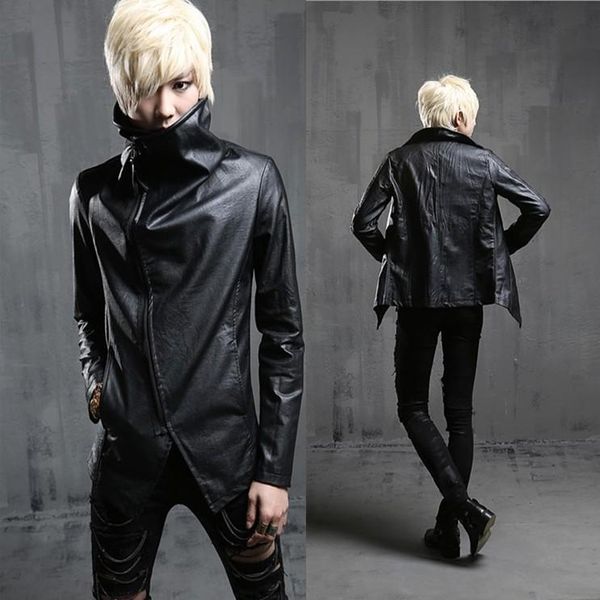 

men's fur & faux 2021 mens leather jackets casual motorcycle pu coats slim fit long sleeve, Black