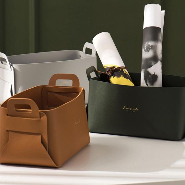 

storage baskets nordic style leather basket home portable binaural deskdebris dark green large box