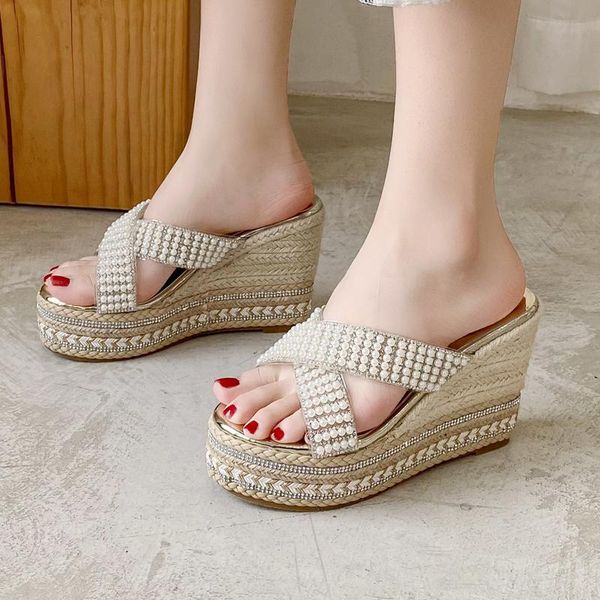 

slippers fashion outer wear ladies summer style elegant temperament thick-soled super high-heel, Black