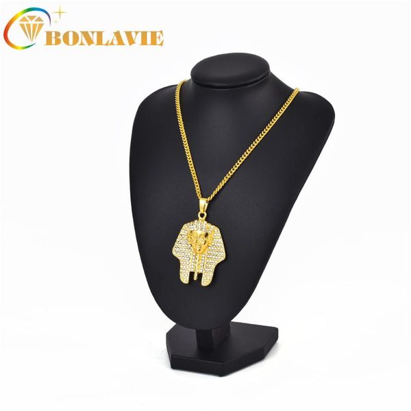 

pendant necklaces men necklace gold hip hop egypt pharaoh ancient king full rhinestone cuban chain men's accessories, Silver