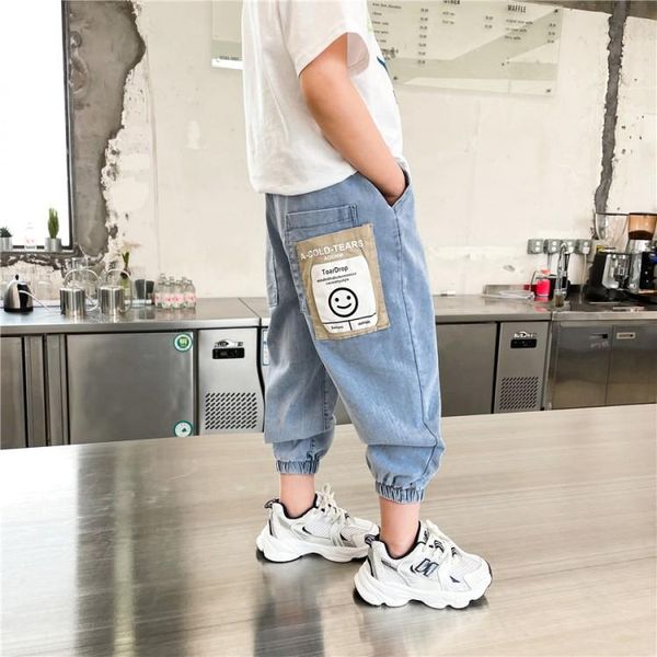 

spring summer thin jeans baby kids mosquito pants denim leggings letter print clothing trousers children clothes, Blue