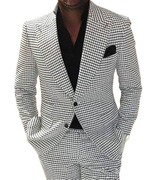 

men's suits & blazers dilun houndstooth formal notch lapel wool/tweed tuxedo for wedding prom blazer man 2 pieces (blazer+pants, White;black