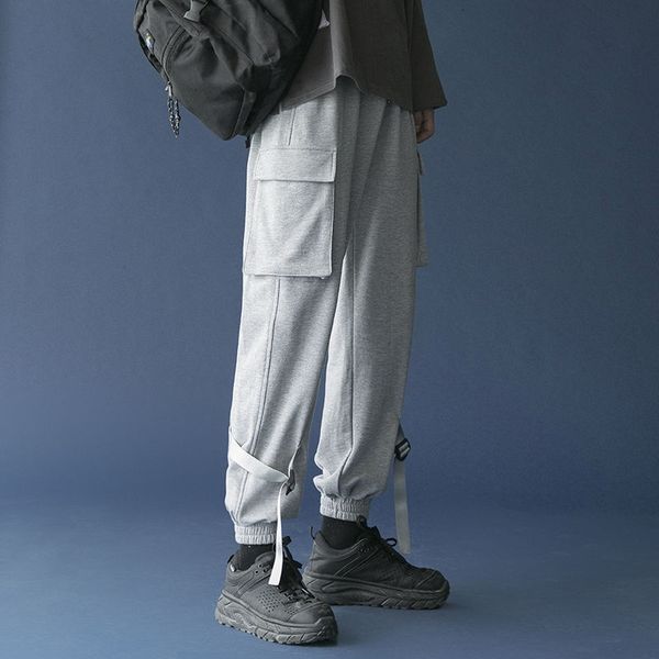 

men's pants autumn cotton sweatpants fashion multi-pocket casual men streetwear loose hip-hop straight overalls trousers mens 0hdx, Black