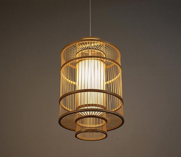 Design criativo mão de malha lâmpadas de pingente de bambu moderna lanterna luzes engenharia deco iluminação de madeira suspensão