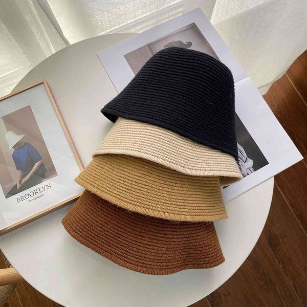 

women's autumn and winter short brim cotton knitted fisherman's hat, Blue;gray