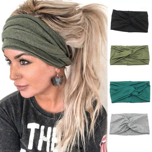 

elastic hair bands accessories women headband solid color wide turban twist knitted cotton hairband spiral double girls makeup1