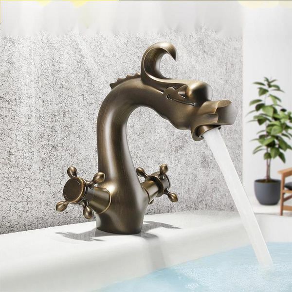 

cold and water basin faucet all copper bathroom platform single hole double hand wheel antique carving sink faucets