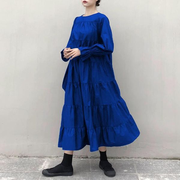 

casual dresses autumn sundress women long sleeve big swing party maxi dress 2021 vonda plus size vestidos 5xl, Black;gray