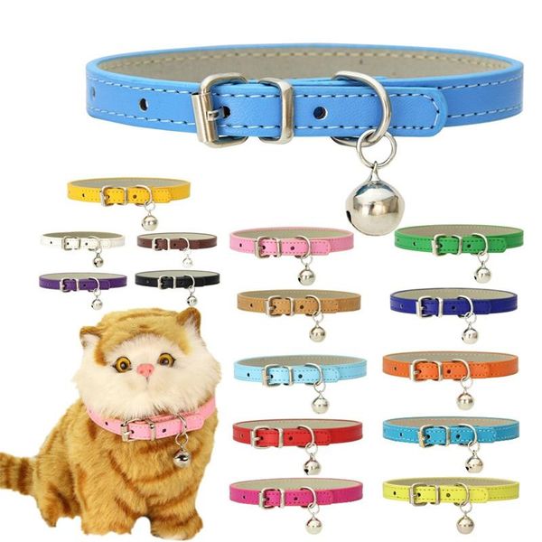 

dog collars & leashes cute cat collar solid faux leather adjustable pet with bells cats products for pets accessories