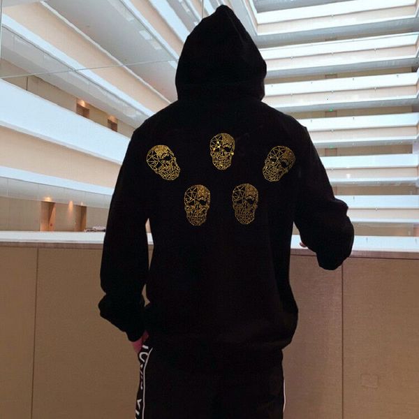 

men's hoodies & sweatshirts male thick fashion hoodie youth the neck-neck sweater puncture casual autumn/winter skull sweatshirt 60ch, Black