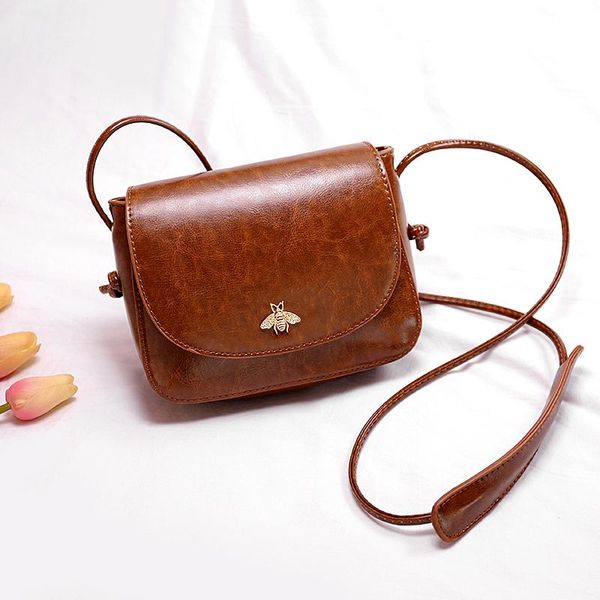 

evening bags women's crossbody bag small square cute bee oil wax leather adjustable thin belts wholesale 2021 vintage lady shoulder