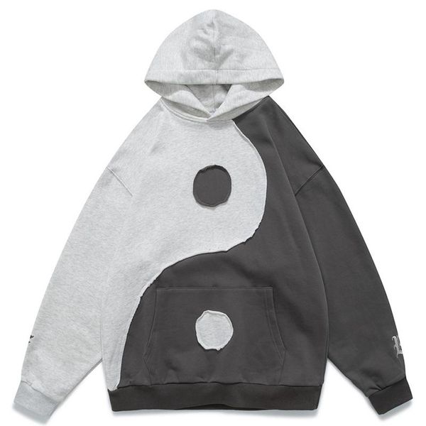 

men's hoodies & sweatshirts men color block patchwork tai hooded harajuku sweatshirt 2021 winter oversize retro pullover women cotton c, Black
