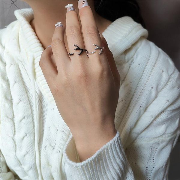 

wedding rings pure 925 silver for girls jewelry charm black deer finger ring adjustable accessories female lady birthday gift, Slivery;golden