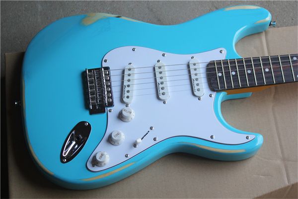 

relic light blue with yellow necks super t electric guitar