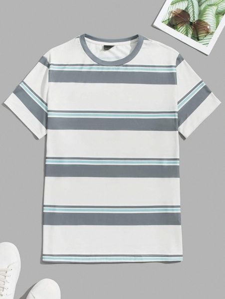 

men round neck striped tee u38n#, White;black
