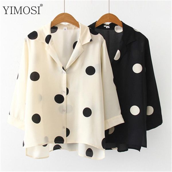 

women's blouses & shirts summer women chiffon blouse shirt lady loose 2021 casual dot printed office female vintage tunic, White