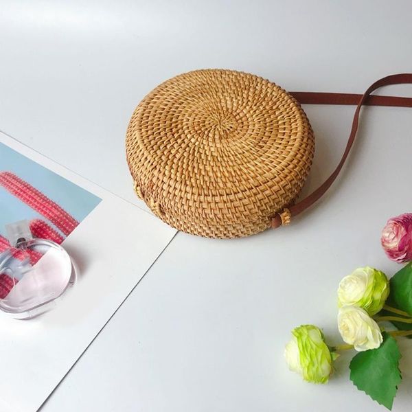 

storage bags portable handmade rattan crossbody bag simple design hand-woven straw tote woven drop
