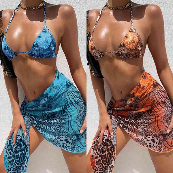 

21 eastman leopard bandage three piece bikini swimsuit, White;black