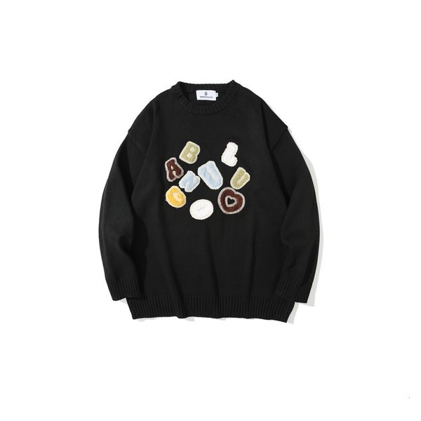 

sweater knit towel embroidered letter printed ted men's fashion brand loose round neck pullover, White;black