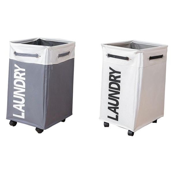 

pcs dirty clothes laundry basket foldable storage with wheel gray white & bags