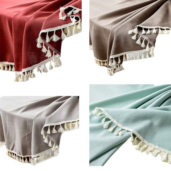 

table cloth 29ea nordic style tassels round tablecloth plain solid color dust-proof water resistant faux cotton linen kitchen dinning