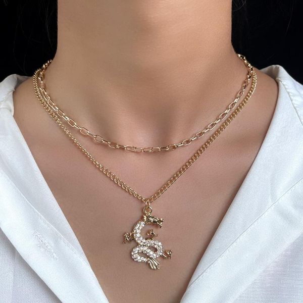 

chains simple cute crystal dragon chain choker necklace for women golden butterfly letter multilayer set bohemia jewellery, Silver