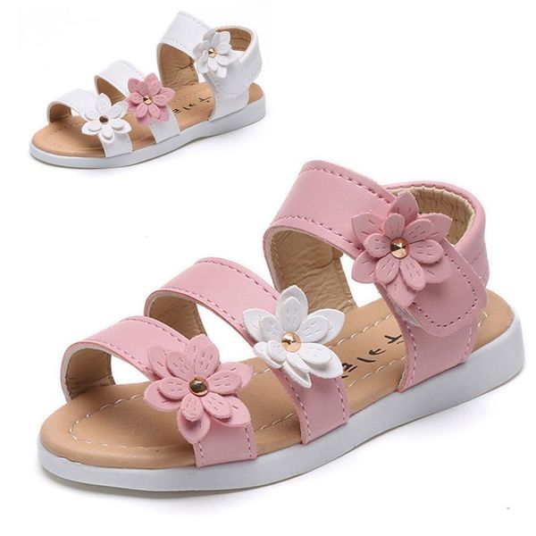 

sandals summer children girls princess beautiful flower shoes kids flats sweet style baby roman, Black;red
