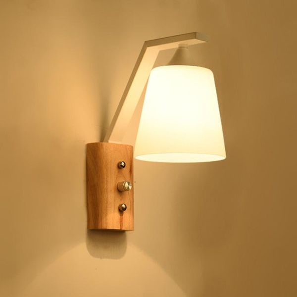 

wall lamp modern wood led lamps sconces nordic glass lampshade wall+lamps bathroom bedroom loft luminaire light fixtures