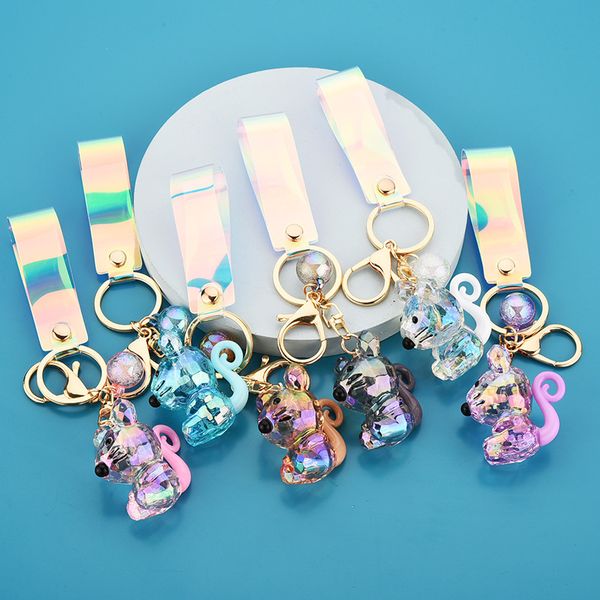 

2021 fashion keychain new acrylic magic cute doll mouse lovers schoolbag key chain accessories, Slivery;golden