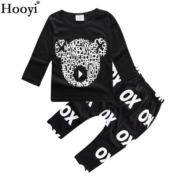 Urso Bonito Roupas Bebê Suits Manga Longa Primavera Meninos T-shirt Xo Calças Personagem Preto Criança Roupas 100% Algodão 1-3 Ano 210413