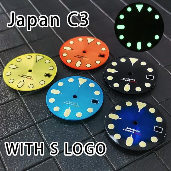 

repair tools & kits 28.5mm watch dial face insert parts fit nh35 nh36 movement japanese c3 super green luminous enamel sun pattern accessori