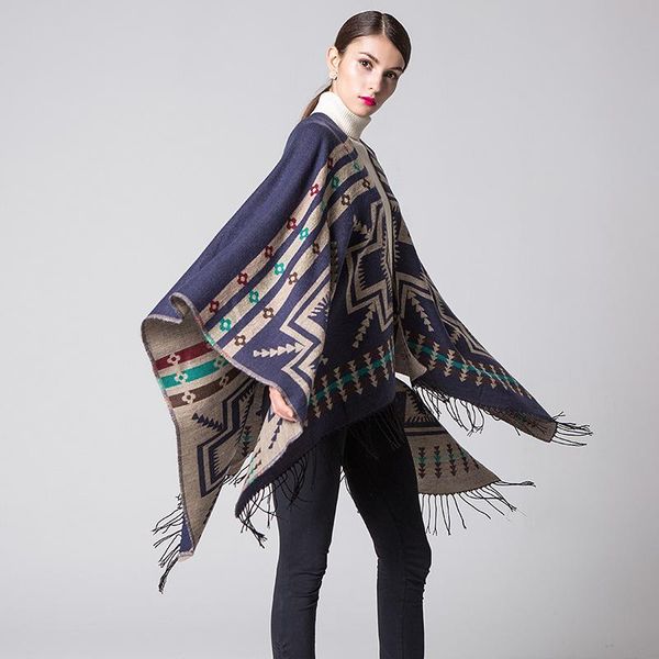 

scarves wholesale women tassel poncho shawls wraps ladies pashmina shawl thickening travel blanket scarf stoles warm ponchos capes, Blue;gray