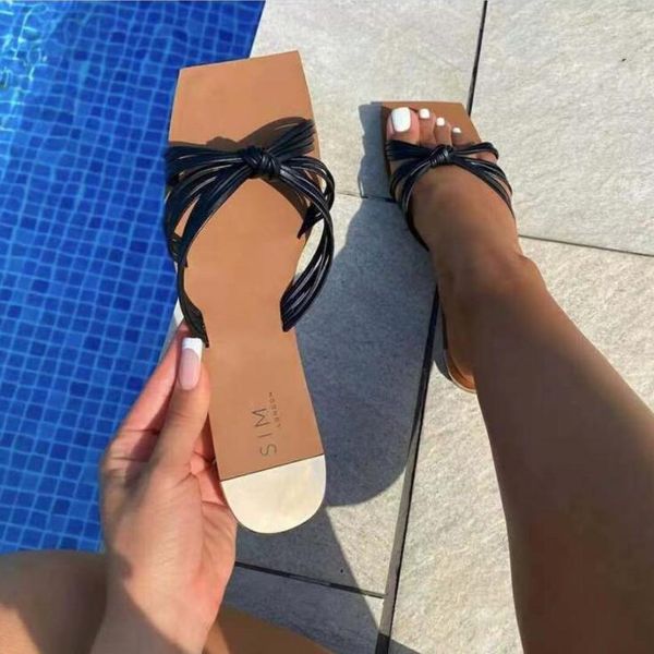 

slippers 2021 one-line summer leather sandals women beach leisure viscose shoes breathable women's outdoor wild, Black