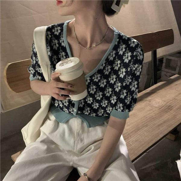 

women's blouses & shirts french niche summer short versatile floral crew neck sleeve temperament ice silk t-shirt fashion, White