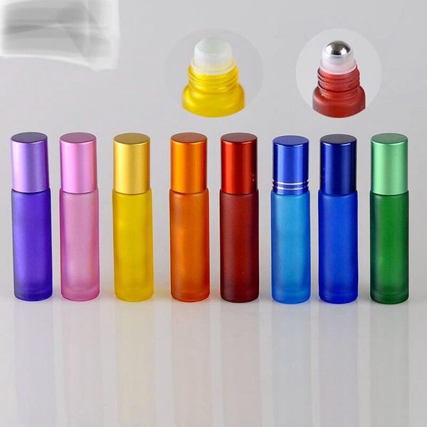 

storage bottles & jars 10ml colorful glass roll on bottle sample test roller essential oil vials with stainless steel/glass ball makeup cont