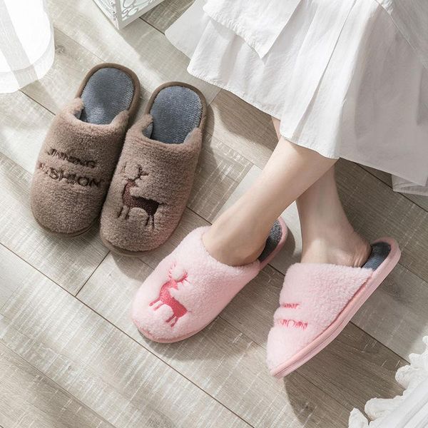 

women winter home slippers cartoon elk shoes non-slip soft warm house bedroom couples floor mtx121, Black
