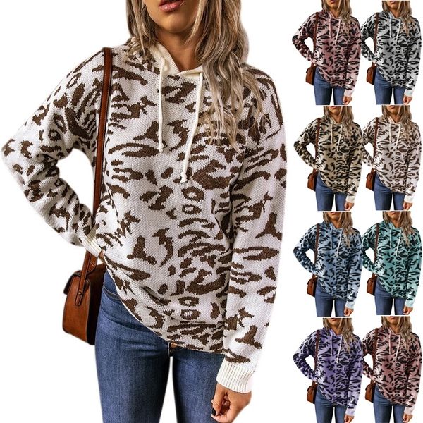

autumn and winter womens hooded sweater leopard print, White;black