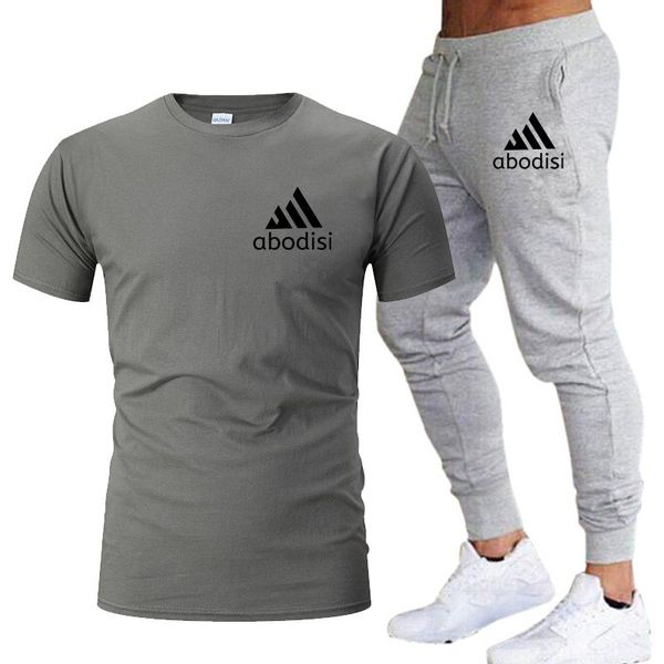 

men's tracksuits 2021 summer sportswear trendy suit personality fashion printing sports short-sleeved t-shirt + leisure trousers, Gray