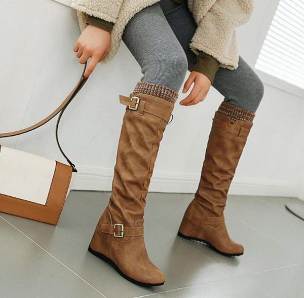 

boots high heels shoes woman warm leather knight shoe chaussures femme zapatos mujer sapato soft women knee k0152, Black