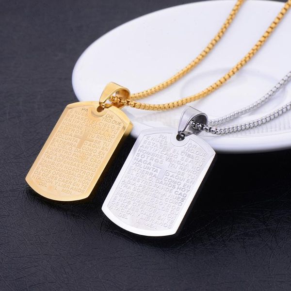

pendant necklaces titanium steel gold silver color square bible scripture necklace stainless catholic jewelry christmas gift